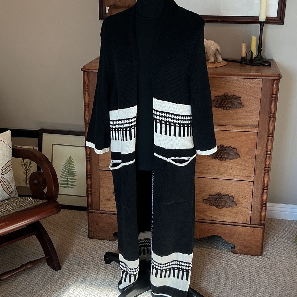 Express Black and White Women's duster sweater.